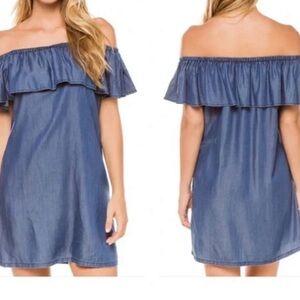 Tommy Bahama Blue Off-Shoulder Ruffle Shift Dress